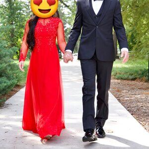 Red vietnamese ao dai size Small, bust32 waist26